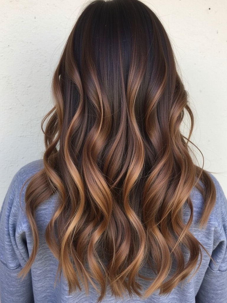 Dark Caramel Balayage: Face-Framing Highlights