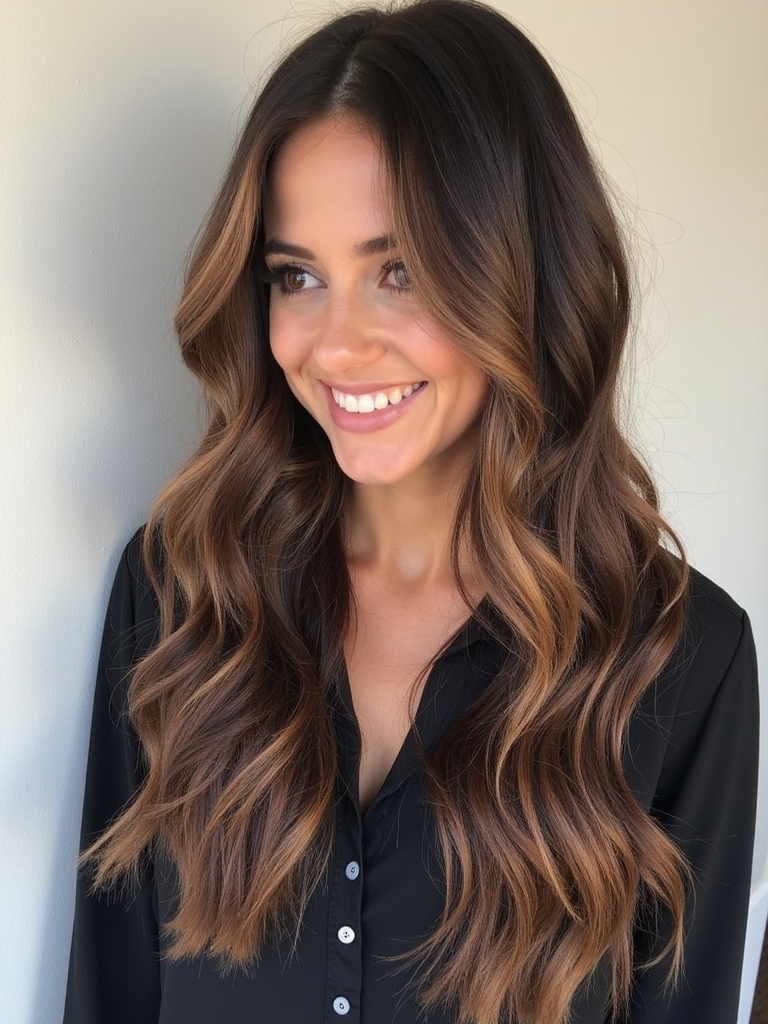 Fall Brown Hair: Dark Chocolate Brown with Copper Balayage