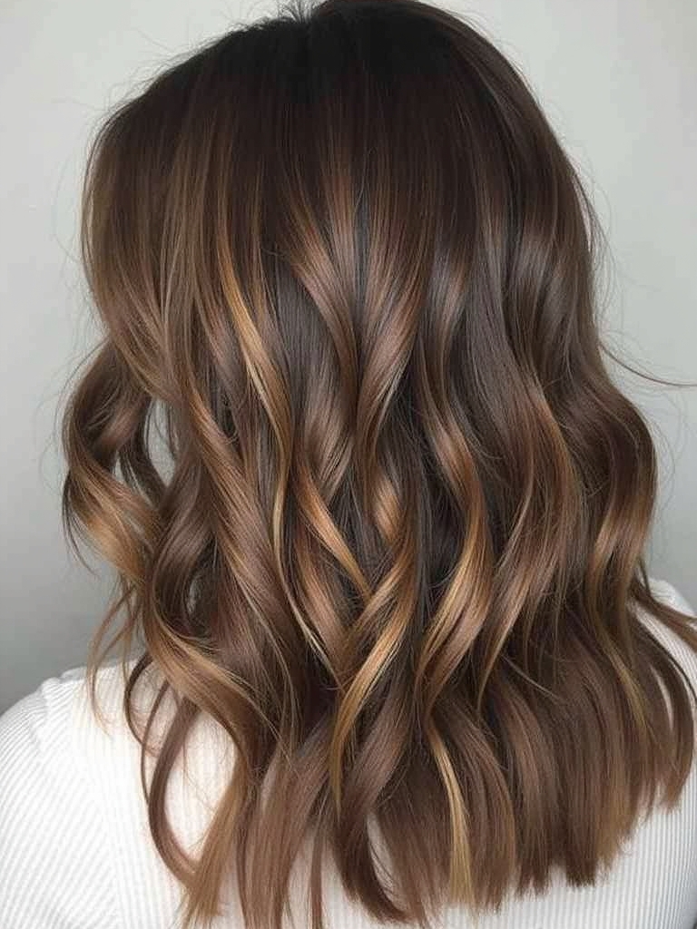 Fall Brown Hair: Chocolate Brown with Caramel Ribbon Highlights