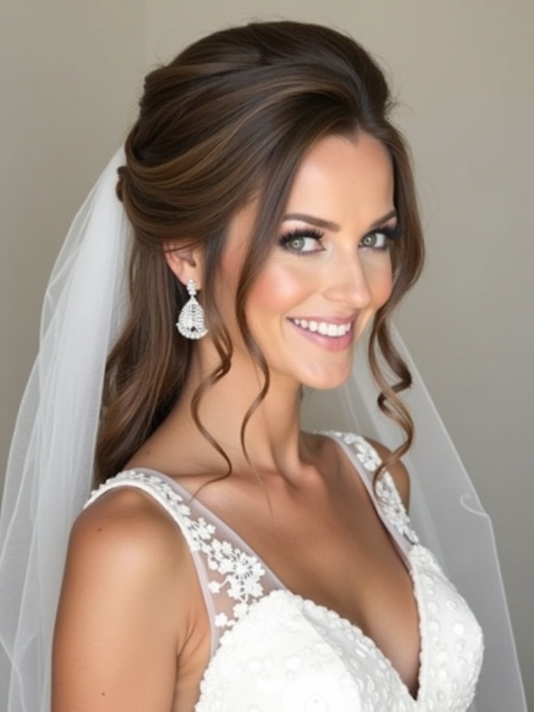 Half Up Half Down Wedding Hairstyle with a Textured Ponytail