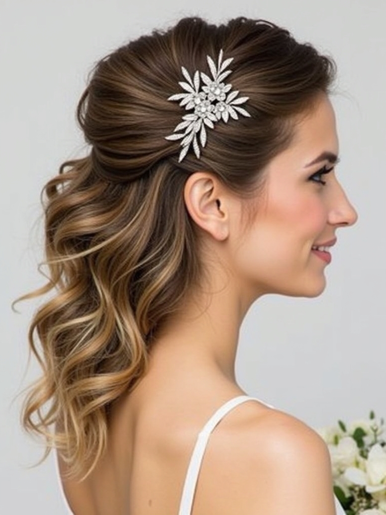Half Up Half Down Wedding Hairstyle with a "Tucked-In" Veil