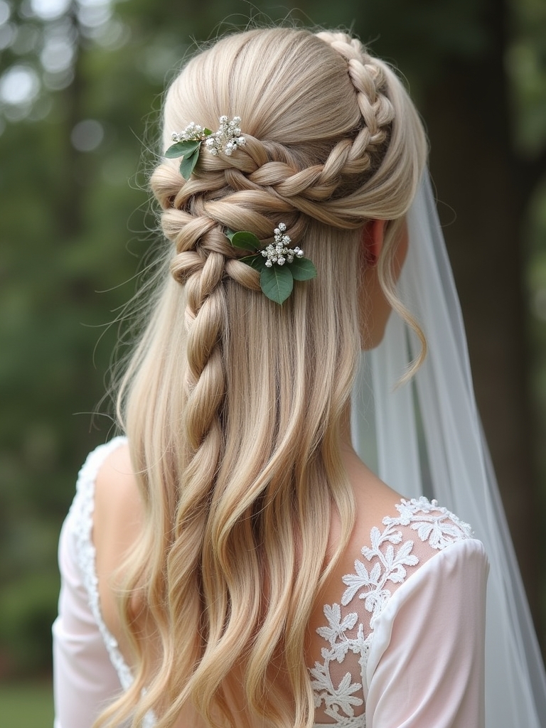 Half Up Half Down Wedding Hairstyle with a Rose Gold Hairpiece