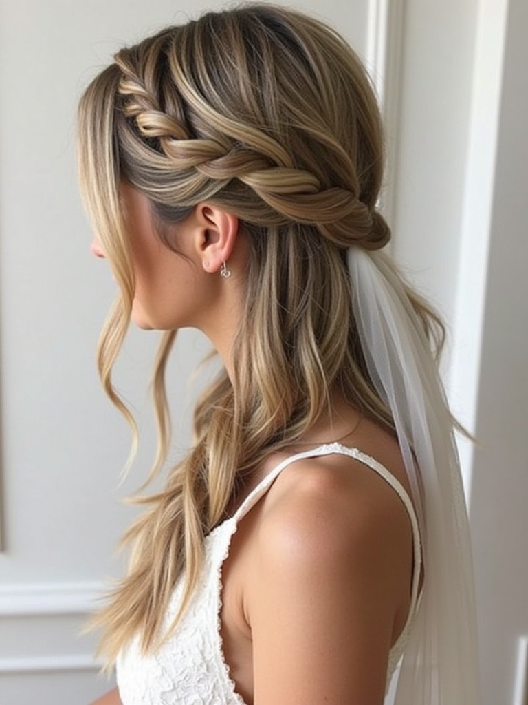 Half Up Half Down Wedding Hairstyle with Glamorous Waves