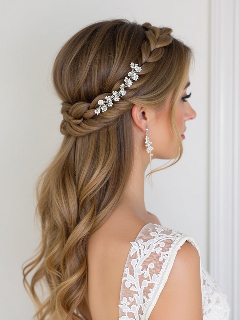 Half Up Half Down Wedding Hairstyle with a Modern Ponytail Element