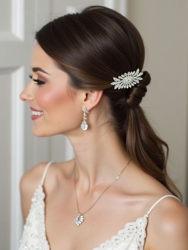 Half Up Half Down Wedding Hairstyle with a Side Part and Volume