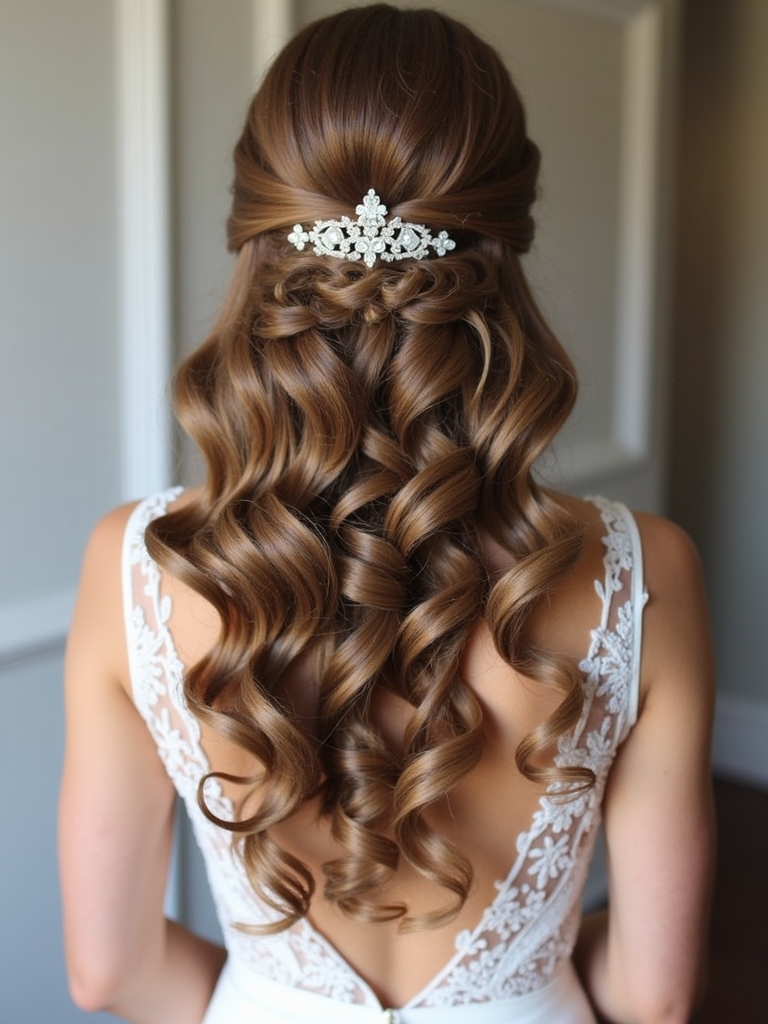 Half Up Half Down Wedding Hairstyle with a Braided Headband Effect
