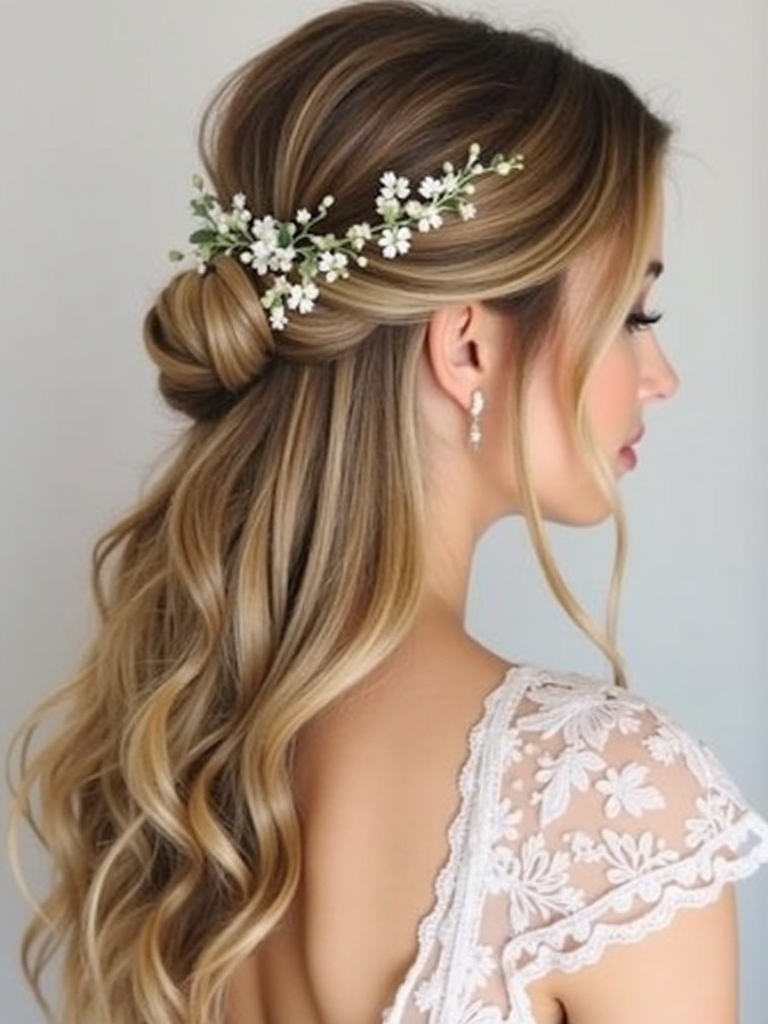 Half Up Half Down Wedding Hairstyle with a Sparkly Barrette