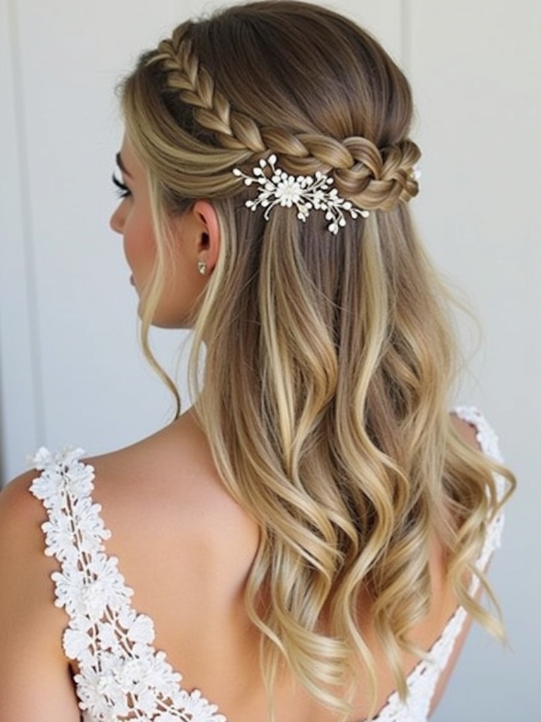 Half Up Half Down Wedding Hairstyle with Loose Tendrils
