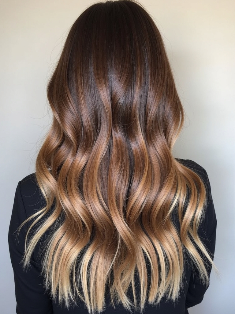 Brunette Balayage Hair: Dark Chocolate with Rose Gold Accents