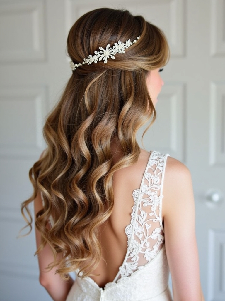Half Up Half Down Wedding Hairstyle with a Crown Braid