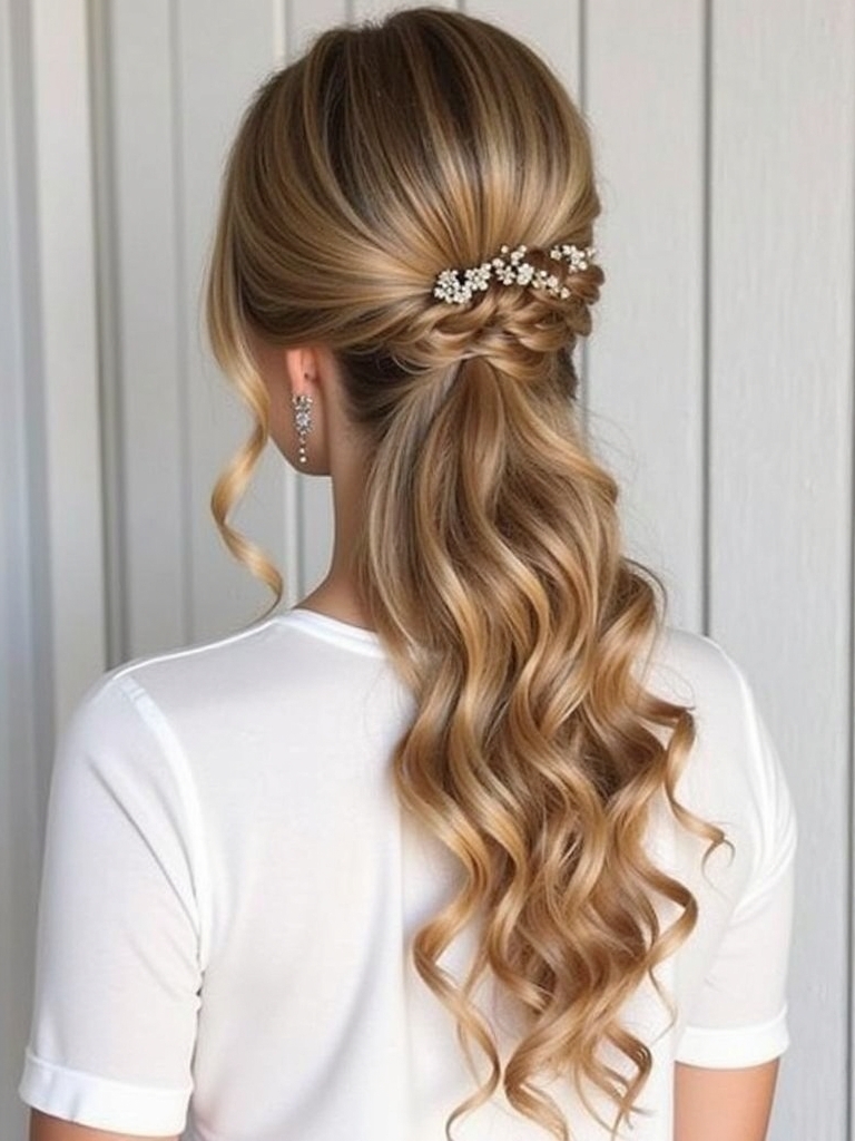Half Up Half Down Wedding Hairstyle with Side-Swept Bangs