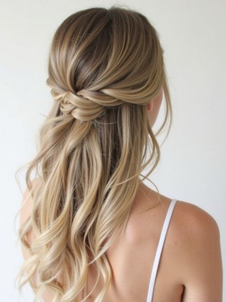 Half Up Half Down Wedding Hairstyle with a Waterfall Braid