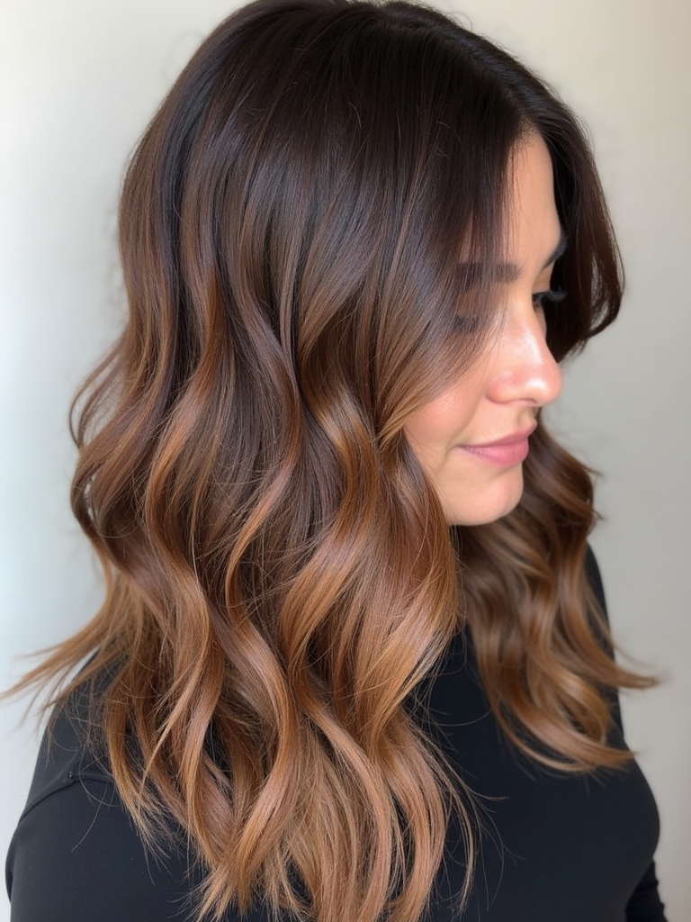 Brunette Balayage Hair: Espresso Glaze with Bronze Ends