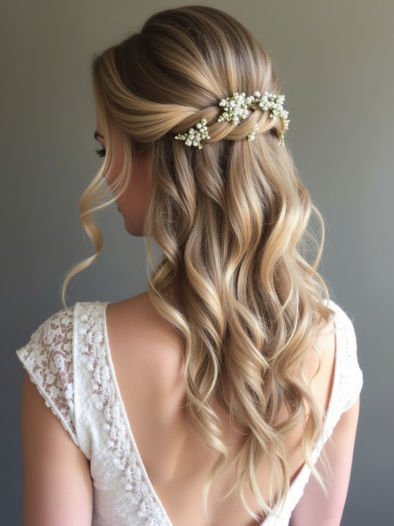 Half Up Half Down Wedding Hairstyle with Loosely Pinned Curls
