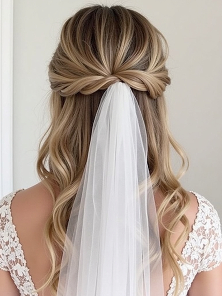 Half Up Half Down Wedding Hairstyle with a Voluminous Poof