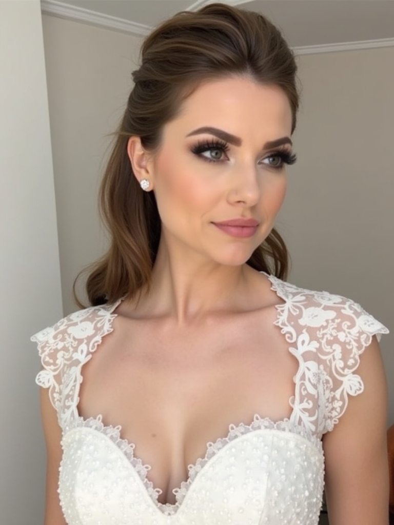 Half Up Half Down Wedding Hairstyle with a Bejeweled Clip
