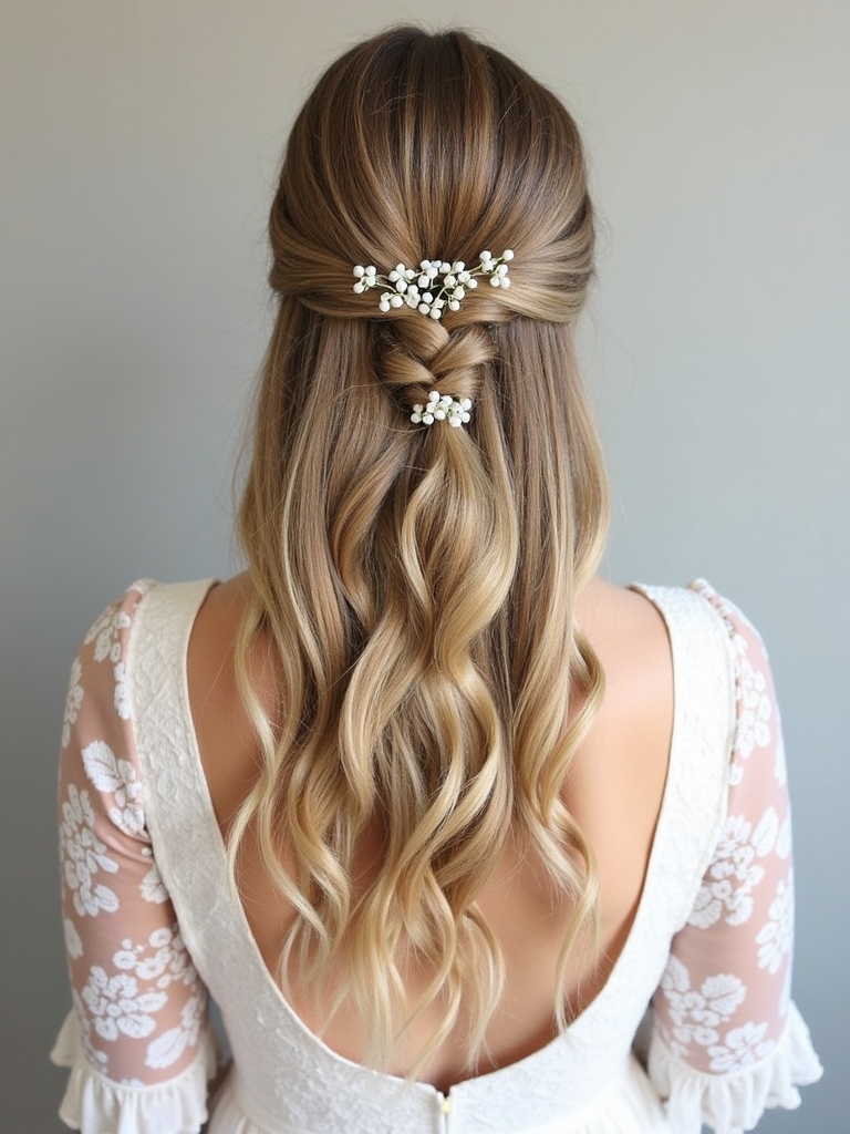 Half Up Half Down Wedding Hairstyle with Twists and Volume