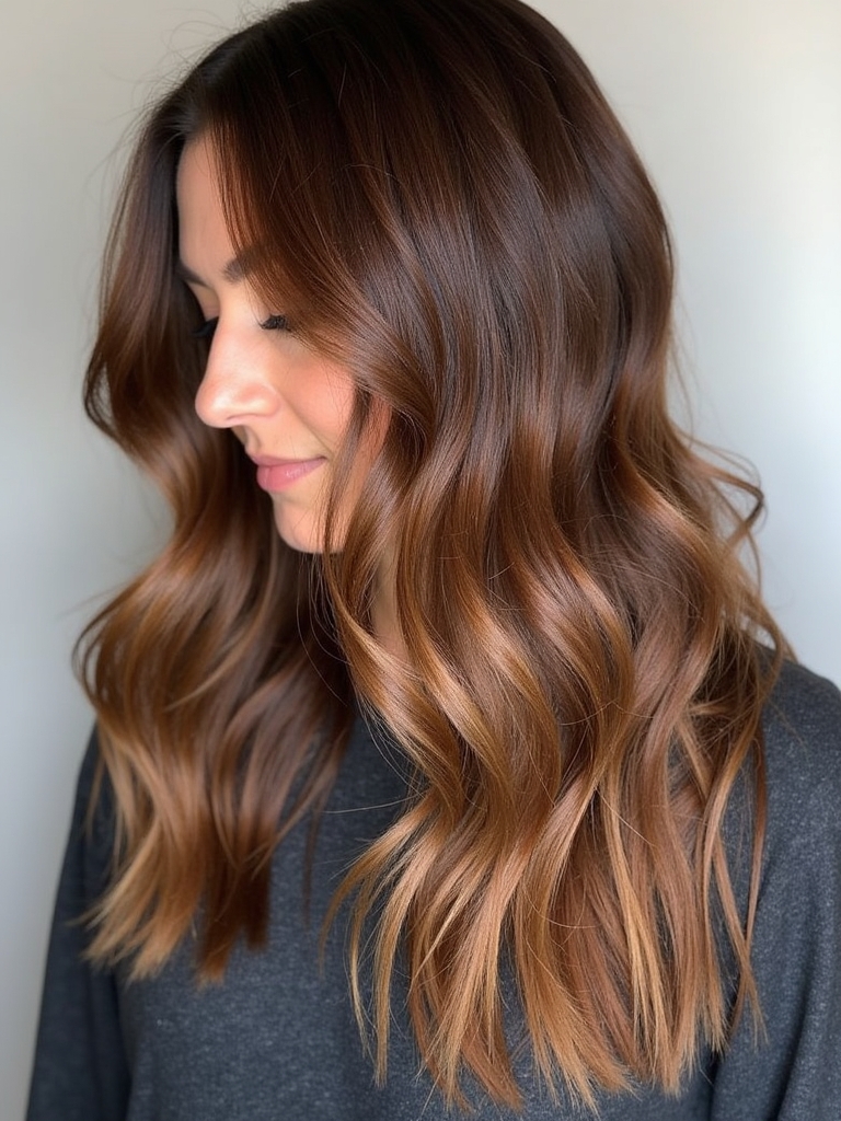 Brunette Balayage Hair: Copper Penny Glaze