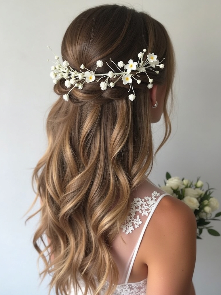 Half Up Half Down Wedding Hairstyle with Romantic Curls